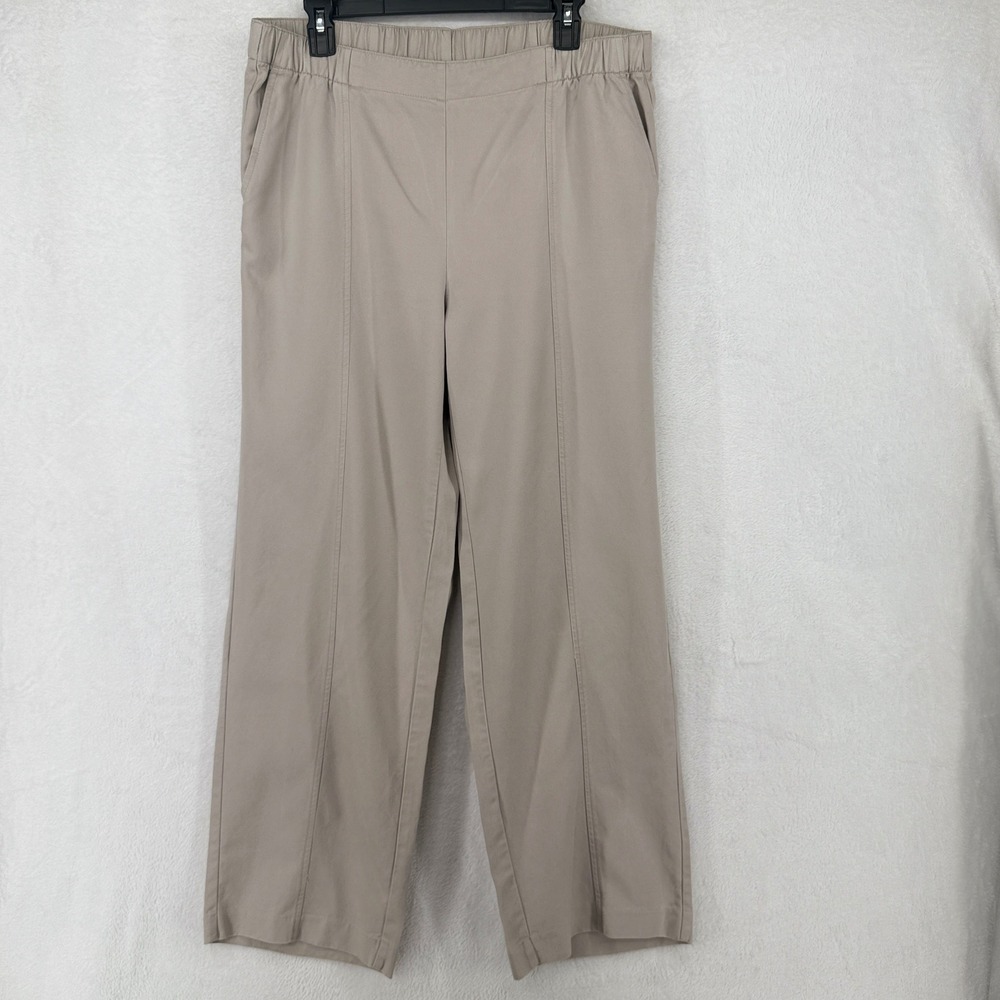 Pure Jill Pants Womens Medium Beige Tencel Cotton Wide Leg Pintuck Elastic Waist